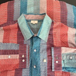 Anokhi Men Button Up Tribal Stripe Shirt Size XXL Cotton Eclectic Long Sleeve